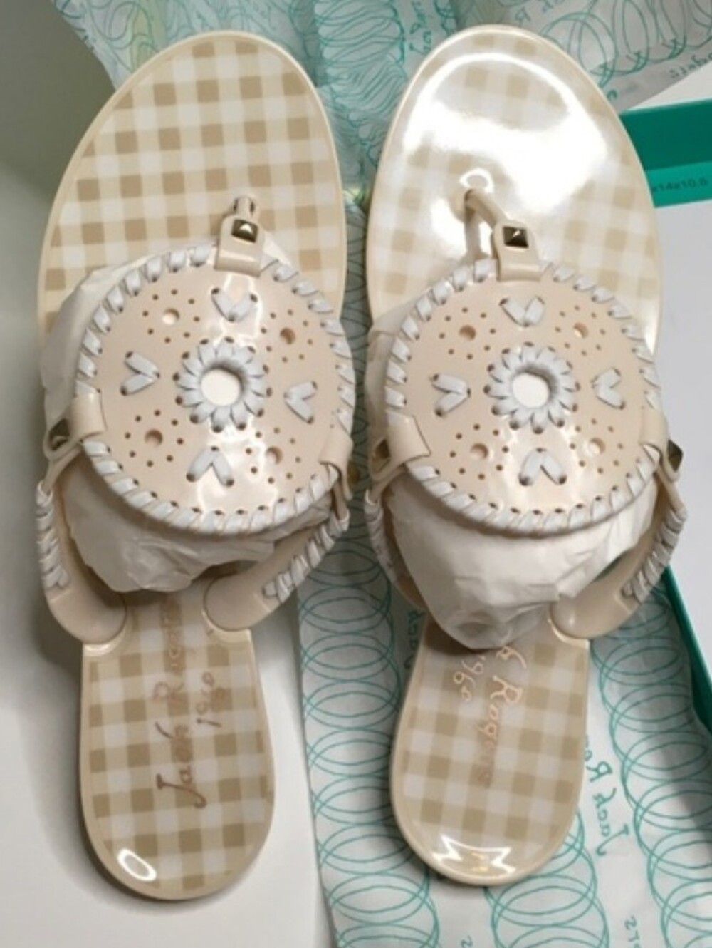 Jack Rogers Gingham Preppy Tan Georgica Jelly Sandals Size 10